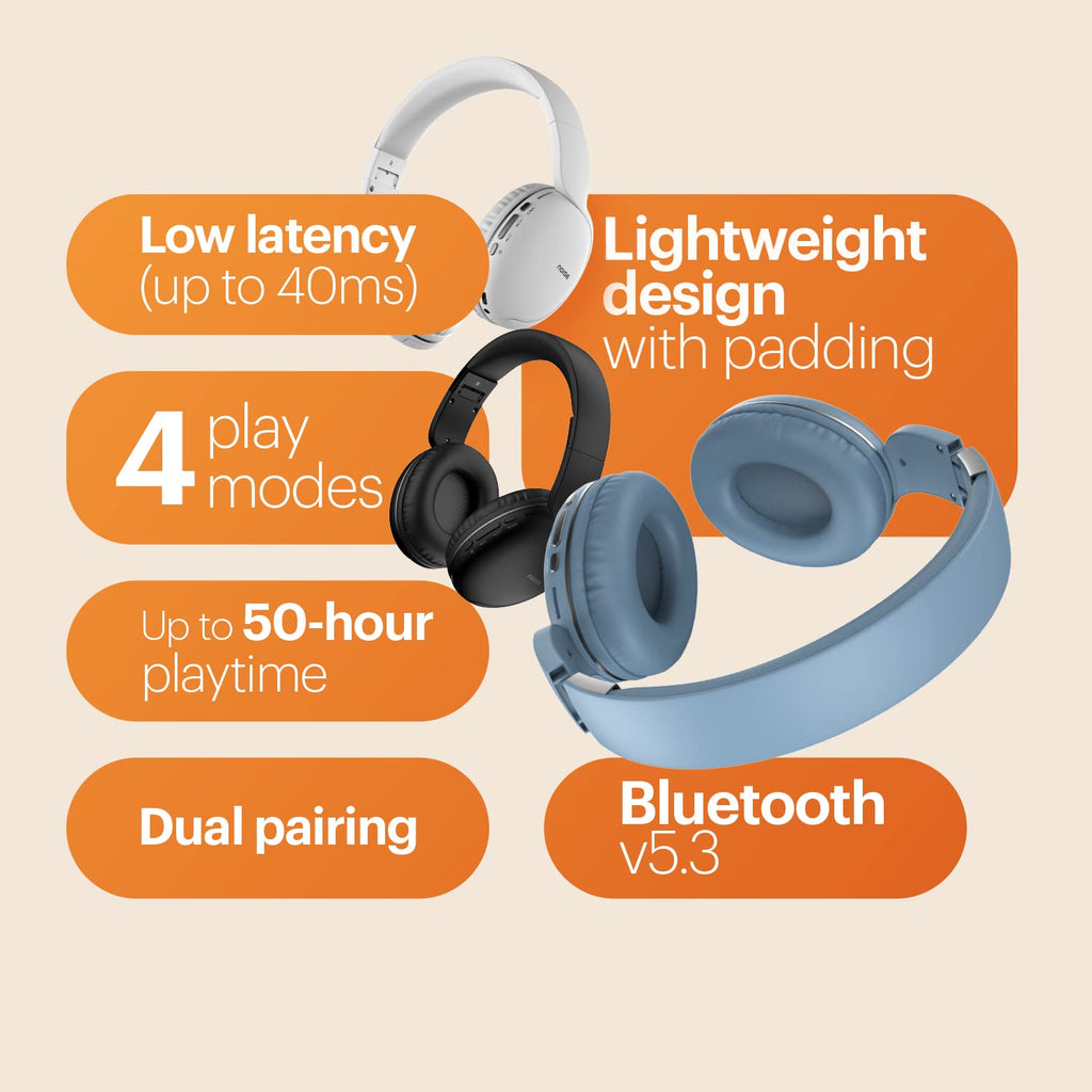 Zyiratach Two Wireless On Ear Headphones with 50 Hours Playtime, Low Latency(up to 45ms),