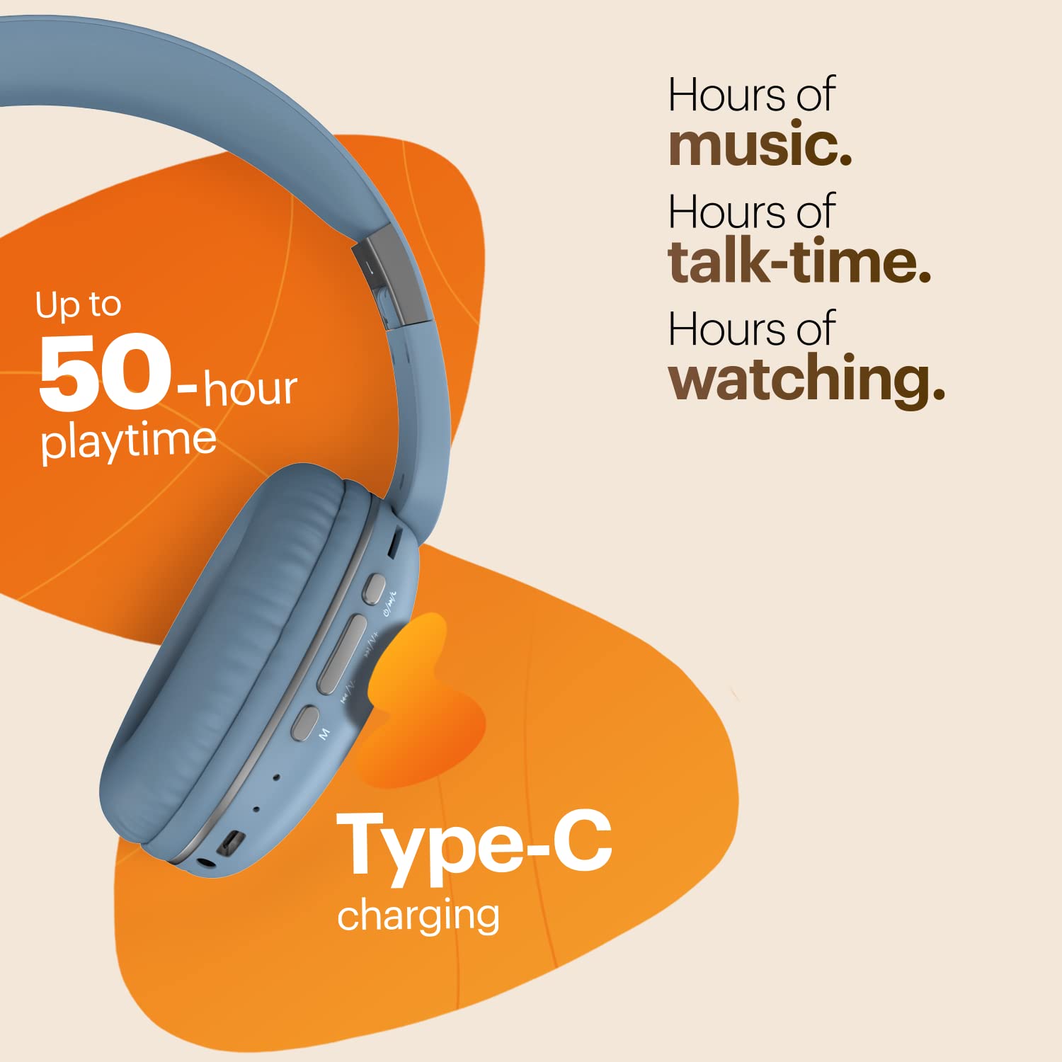 Zyiratach Two Wireless On Ear Headphones with 50 Hours Playtime, Low Latency(up to 45ms),