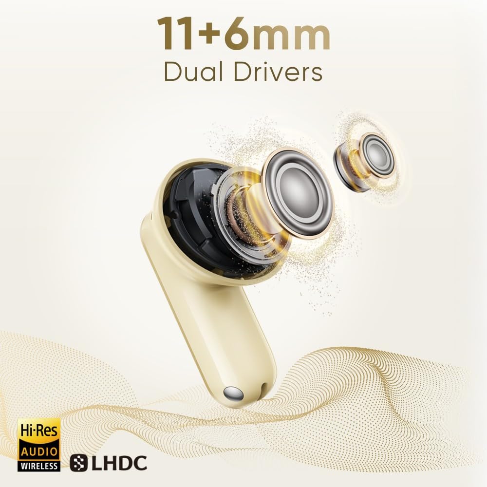 Realme Buds Air 8,11mm+6mm Dual Dynamic Bass Drivers,58Hrs Playtime