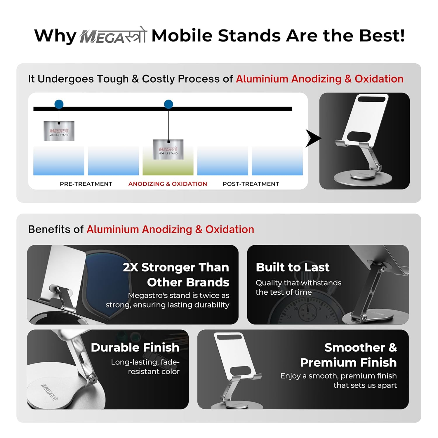 Aluminum 360 Rotatable Phone/Tablet Stand (Under 10inch) - MVPmini | Adjustable, Sturdy, and Versatile | Universal Compatibility | Hands-Free Viewing (Metallic Silver)